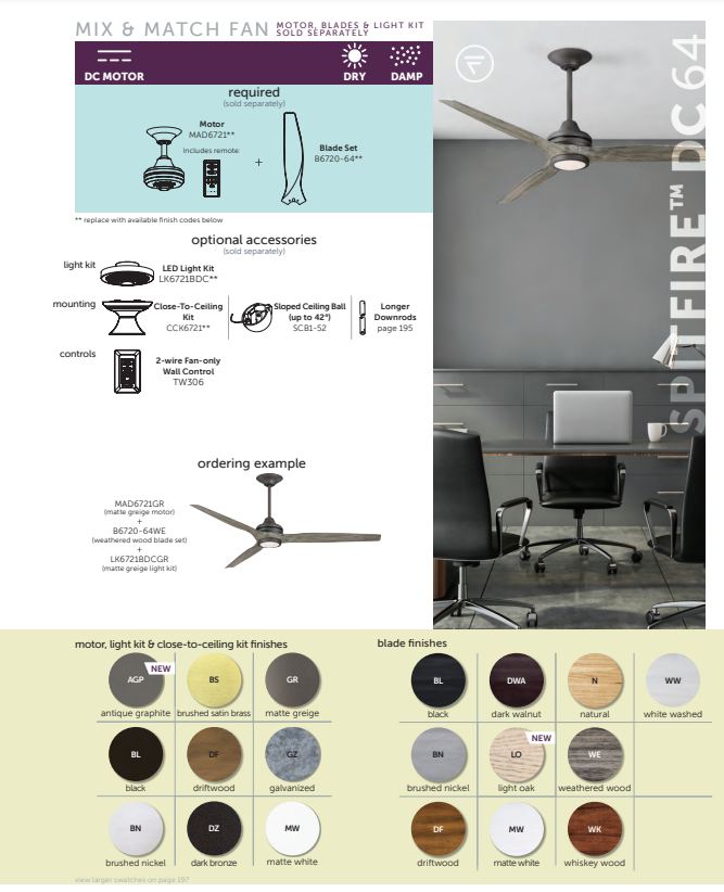 Fanimation 64" Spitfire DC Indoor/Outdoor Mix & Match Custom Ceiling Fan