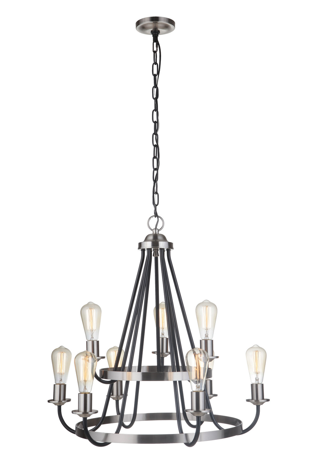 Randolph Nine Light Chandelier in Flat Black/Brushed Polished Nickel