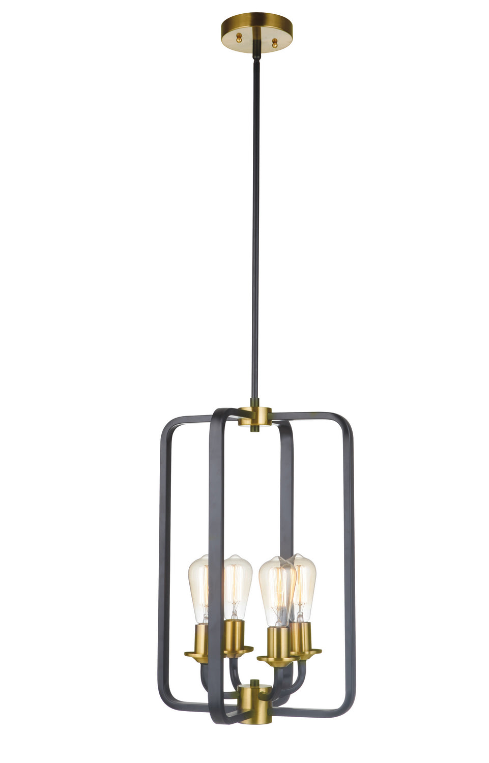 Randolph Four Light Foyer Pendant in Flat Black/Satin Brass