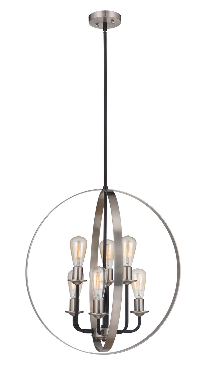 Randolph Six Light Foyer Pendant in Flat Black/Brushed Polished Nickel