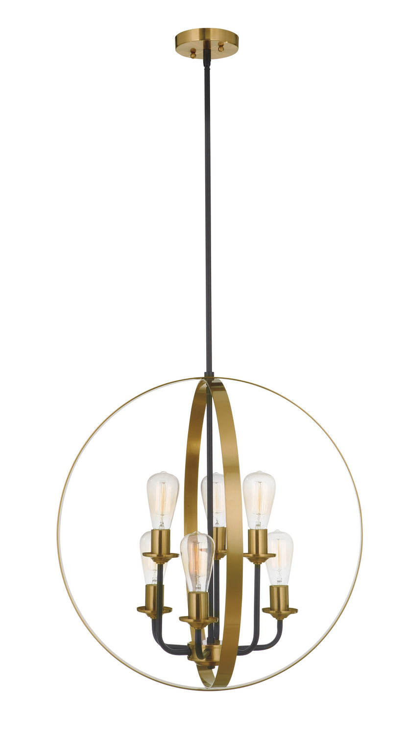 Randolph Six Light Foyer Pendant in Flat Black/Satin Brass