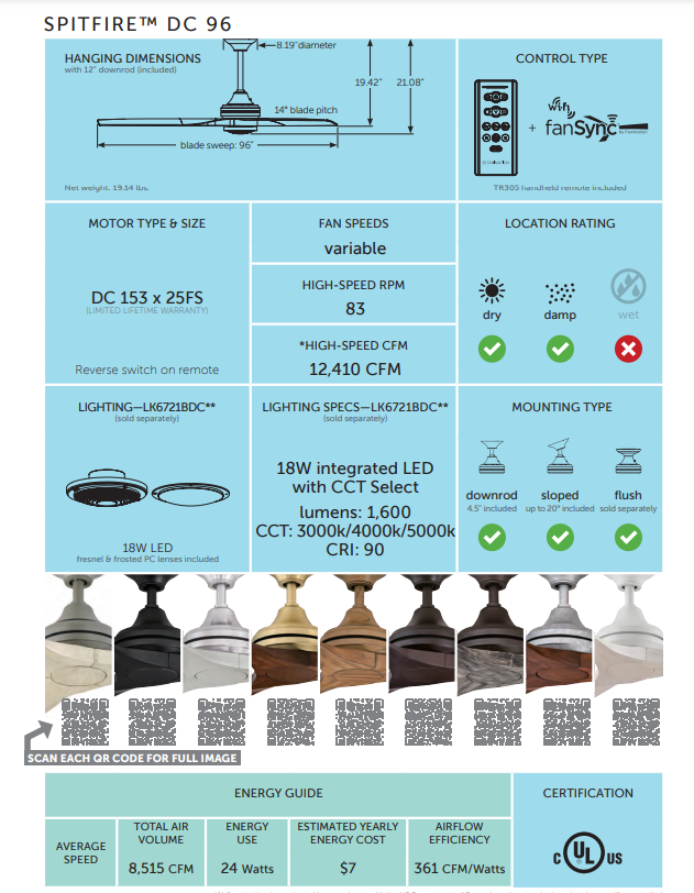 Fanimation 96" Spitfire DC Indoor/Outdoor Mix & Match Custom Ceiling Fan