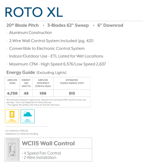 Minka Aire Roto XL 62" Outdoor Ceiling Fan with Wall Control