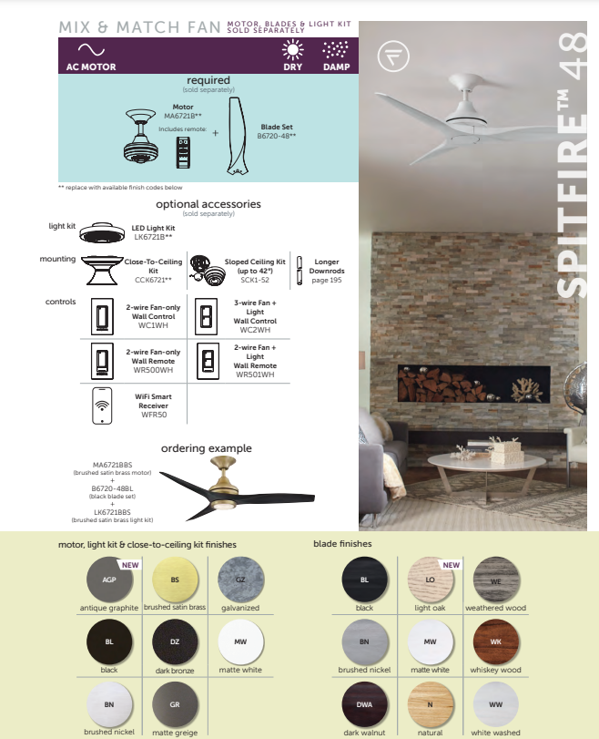 Fanimation 48" Spitfire AC Indoor/Outdoor Mix & Match Custom Ceiling Fan