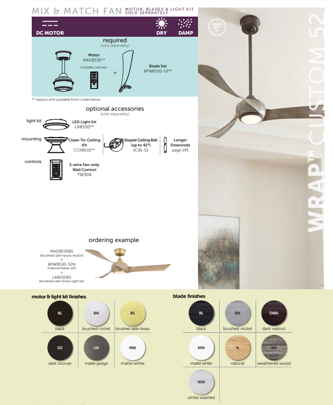 Fanimation Wrap 52" DC Indoor/Outdoor Mix & Match Ceiling Fan with Remote Control