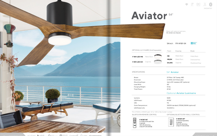 Modern Forms Fans Aviator 54" Smart Outdoor DC Ceiling Fan with 19.5W CCT LED and Remote