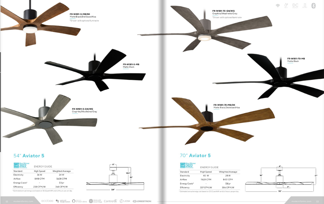 Modern Forms Fan Aviator 5 Smart Outdoor DC Ceiling Fan with 19.5W CCT LED and Remote