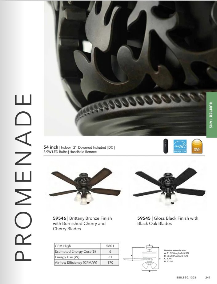 Hunter Fan Promenade 54" Indoor DC Ceiling Fan with 27W LED and Remote