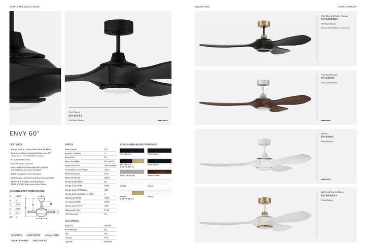 Craftmade Envy Indoor/Outdoor Smart DC Ceiling Fan with 18W LED and Remote
