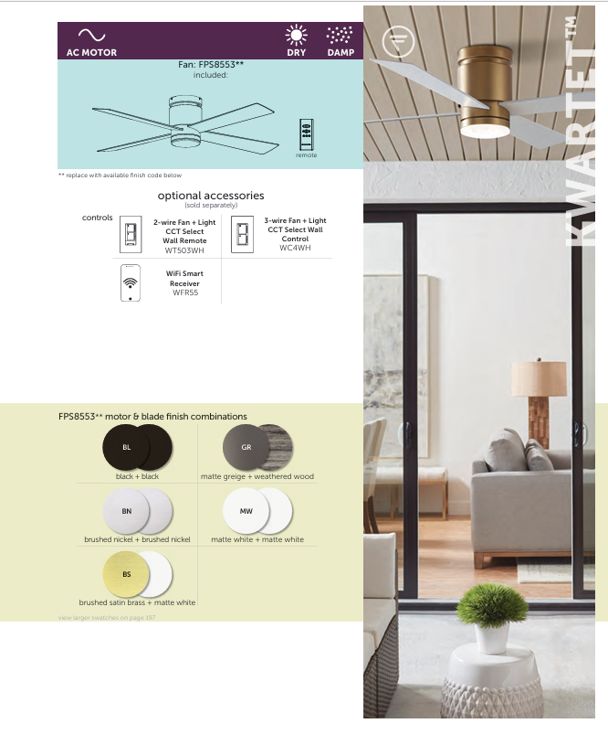 Fanimation Kwartet 52" Flushmount Indoor/Outdoor Ceiling Fan with 18W LED Light and Remote Control