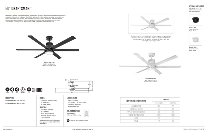 Hinkley Fan Draftsman Smart Outdoor DC 16W LED Ceiling Fan with Hiro Control