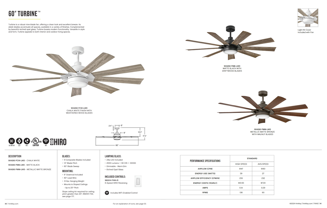 Hinkley Fan Turbine Smart Outdoor DC LED Ceiling Fan with Hiro Control