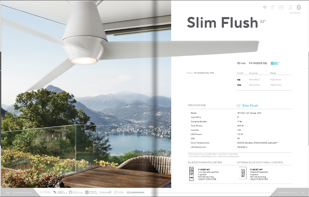 Modern Forms Fan Slim 52" Smart Outdoor DC Flushmount Ceiling Fan with 11.5W CCT LED and Remote
