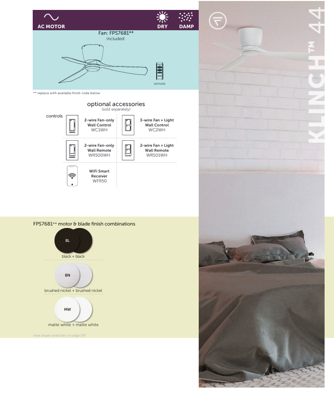 Fanimation Klinch 44" Flushmount Indoor/Outdoor Ceiling Fan with 18W LED Light and Remote Control