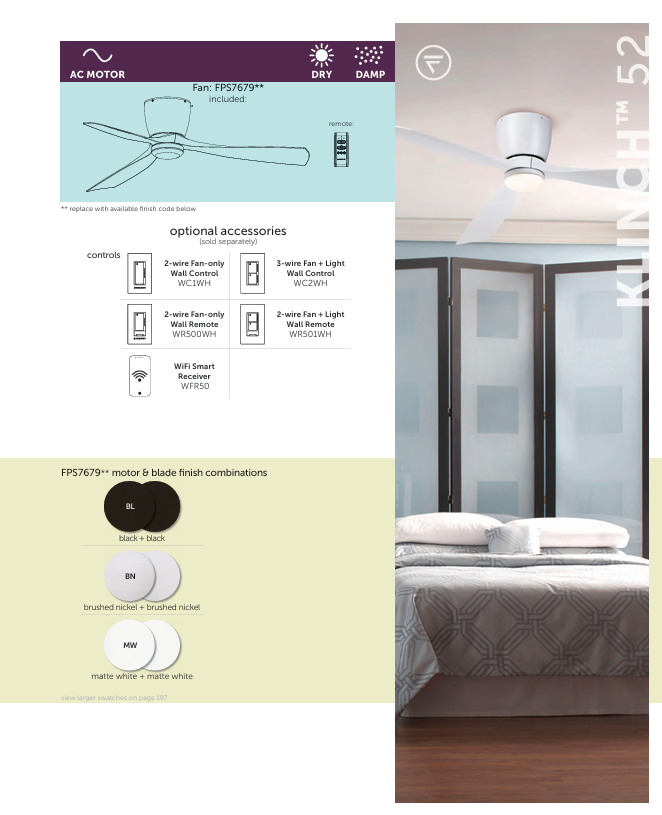 Fanimation Klinch 52" Flushmount Indoor/Outdoor Ceiling Fan with 18W LED Light and Remote Control