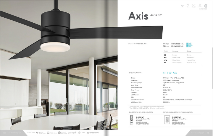 Modern Forms Fan Axis Smart Outdoor DC Ceiling Fan with 19.5W CCT LED and Remote