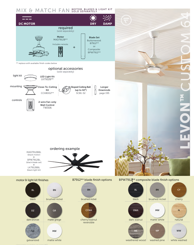 Fanimation 64" Levon DC Mix & Match Ceiling Fan with Remote Control