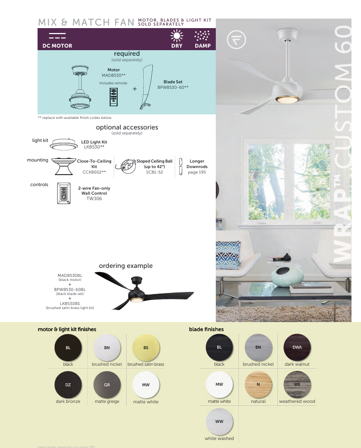 Fanimation Wrap 60" DC Indoor/Outdoor Mix & Match Ceiling Fan with Remote Control