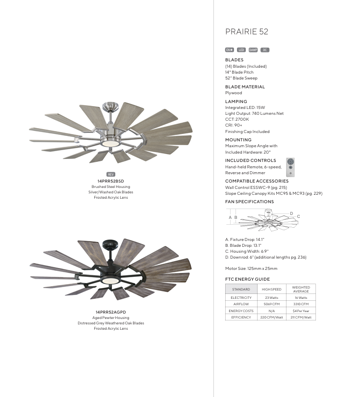 Visual Comfort Prairie Indoor/Outdoor DC Ceiling Fan with 15W LED and Remote