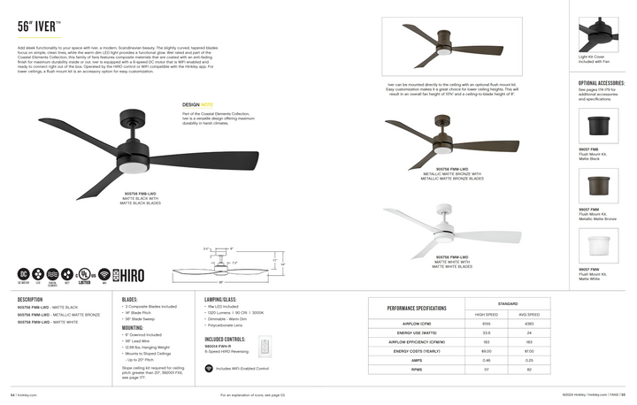 Hinkley Fan Iver 56" Smart Outdoor DC with 16WLED Ceiling Fan with Hiro Control