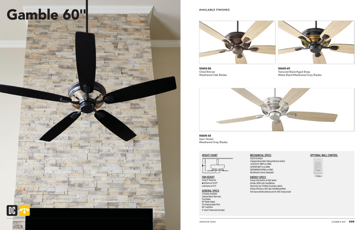 Quorum Gamble 60" DC Pull Chain Ceiling Fan