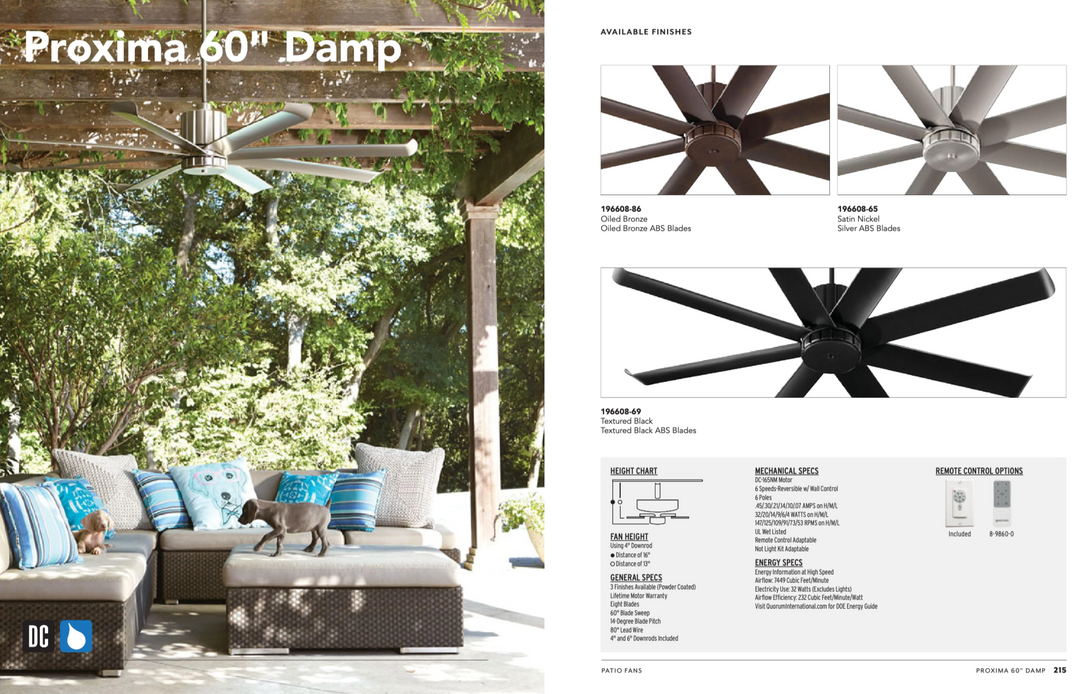 Quorum Fan Proxima Outdoor DC Patio Ceiling Fan with Wall Control-Discontinued