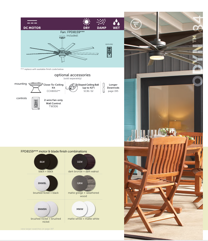 Fanimation Odyn 84" Indoor/Outdoor DC Ceiling Fan with 18W LED Light and Remote Control