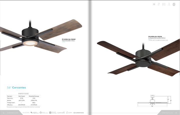 Modern Forms Fan Cervantes 56" Smart Outdoor DC Ceiling Fan with 19.5W CCT LED and Remote