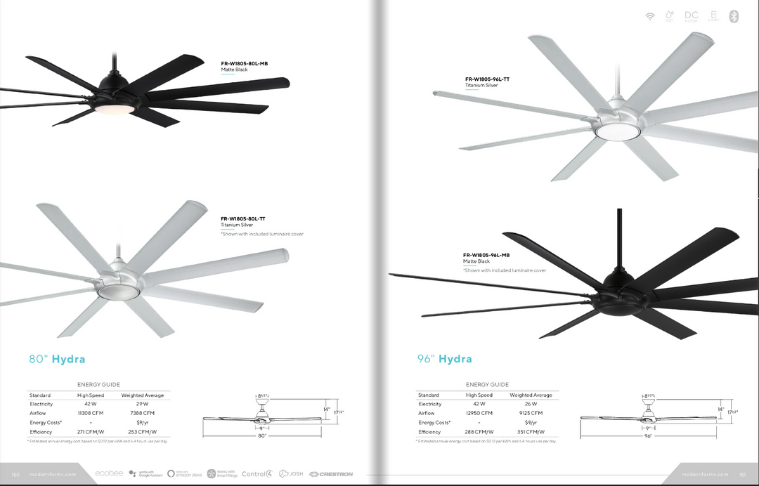 Modern Forms Fan Hydra Smart Outdoor DC Ceiling Fan with 23.5W CCT LED and Remote