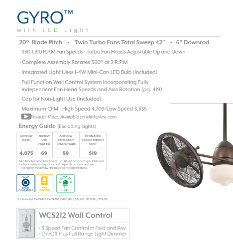 Minka Aire Gryo Led 42" Performance Fan with Wall Control