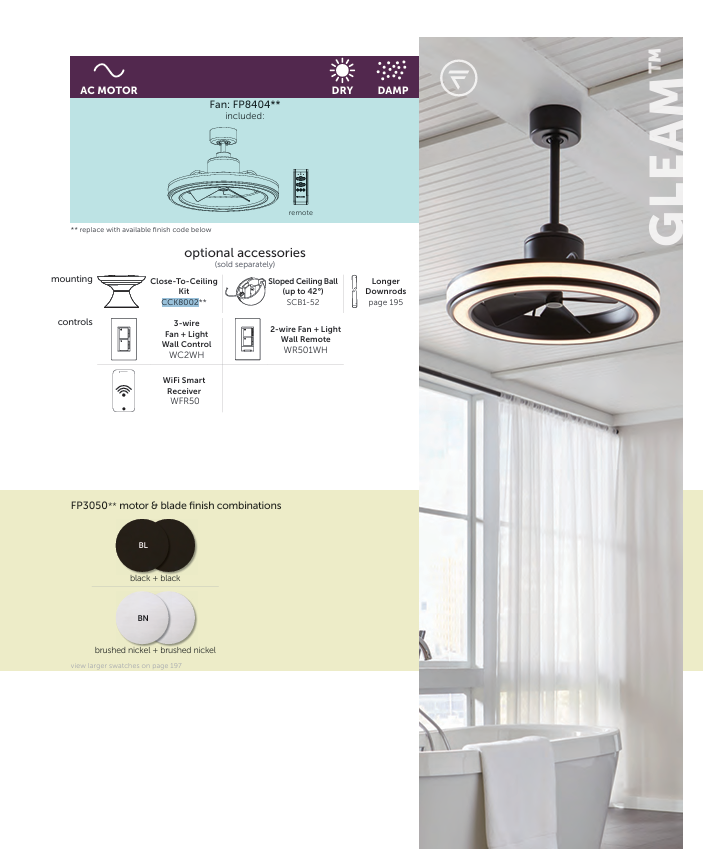 Fanimation 16" Gleam Indoor/Outdoor Fandelier Ceiling Fan with 20W LED Light and Remote Control