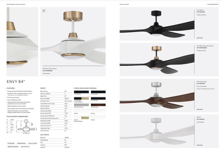 Craftmade Envy Indoor/Outdoor Smart DC Ceiling Fan with 18W LED and Remote