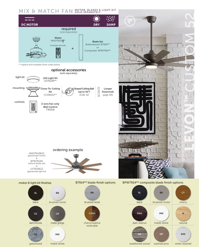 Fanimation 52" Levon DC Indoor/Oudoor Mix & Match Ceiling Fan with Remote Control