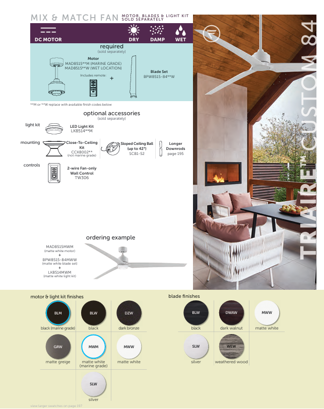 Fanimation 84" TriAire DC Indoor/Outdoor & Marine Grade Mix & Match Ceiling Fan with Remote Control