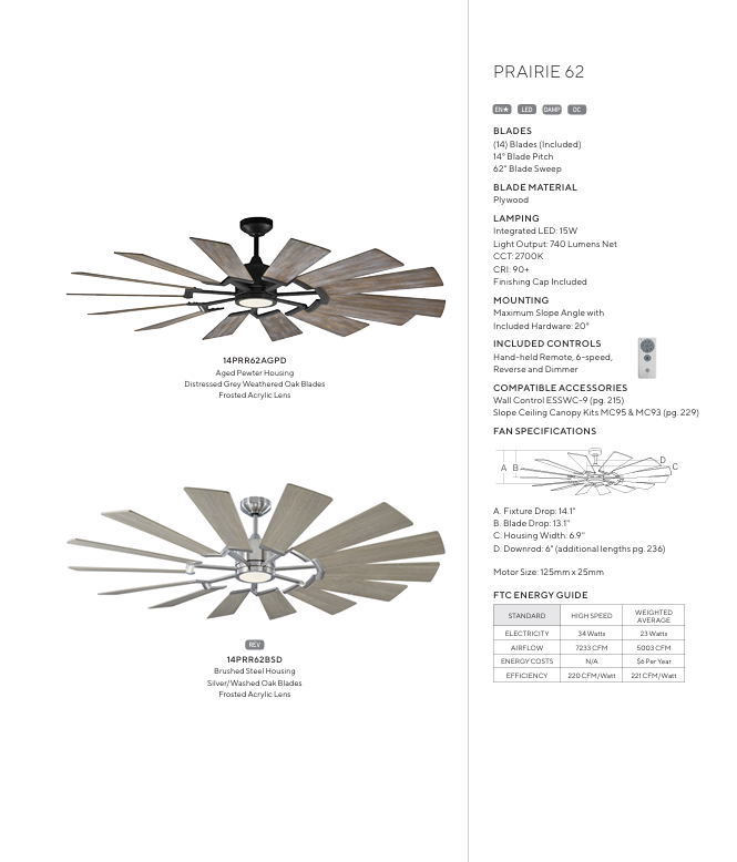 Visual Comfort Prairie Indoor/Outdoor DC Ceiling Fan with 15W LED and Remote