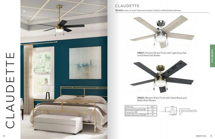 Hunter Fan Claudette 52" Pull Chain Ceiling Fan with 14W LED