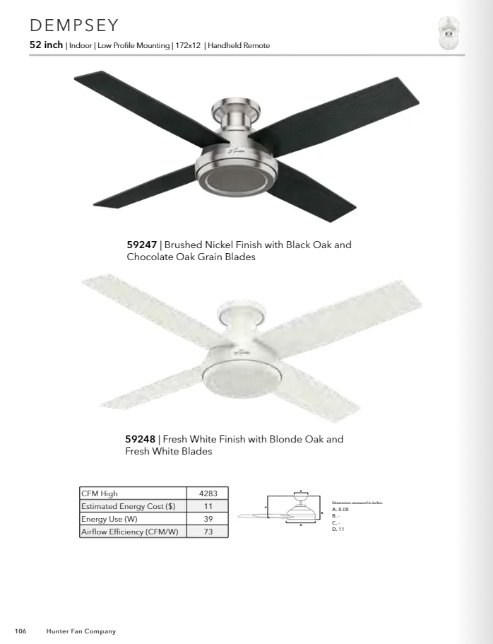 Hunter Fan Dempsey 52" Flushmount Ceiling Fan with Remote