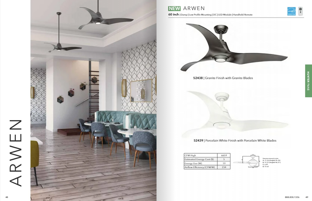 Hunter Fan Arwen 60" Indoor/Outdoor DC Ceiling Fan with 18W LED and Remote