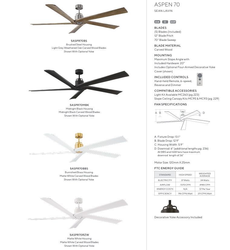 Visual Comfort Aspen Indoor/Outdoor DC Ceiling Fan with Remote