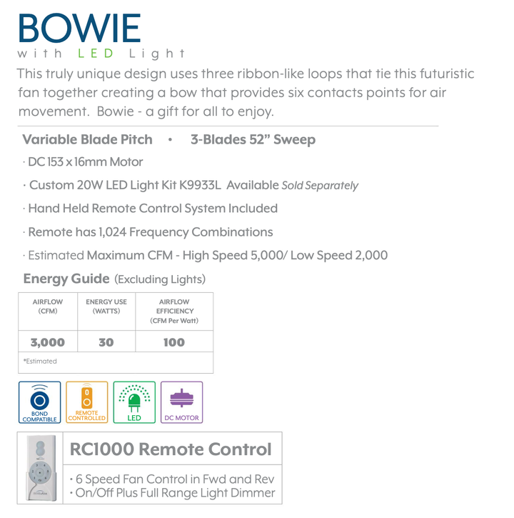 Minka Aire Bowie 52" DC Ceiling Fan with Dimmable LED Light and Remote Control