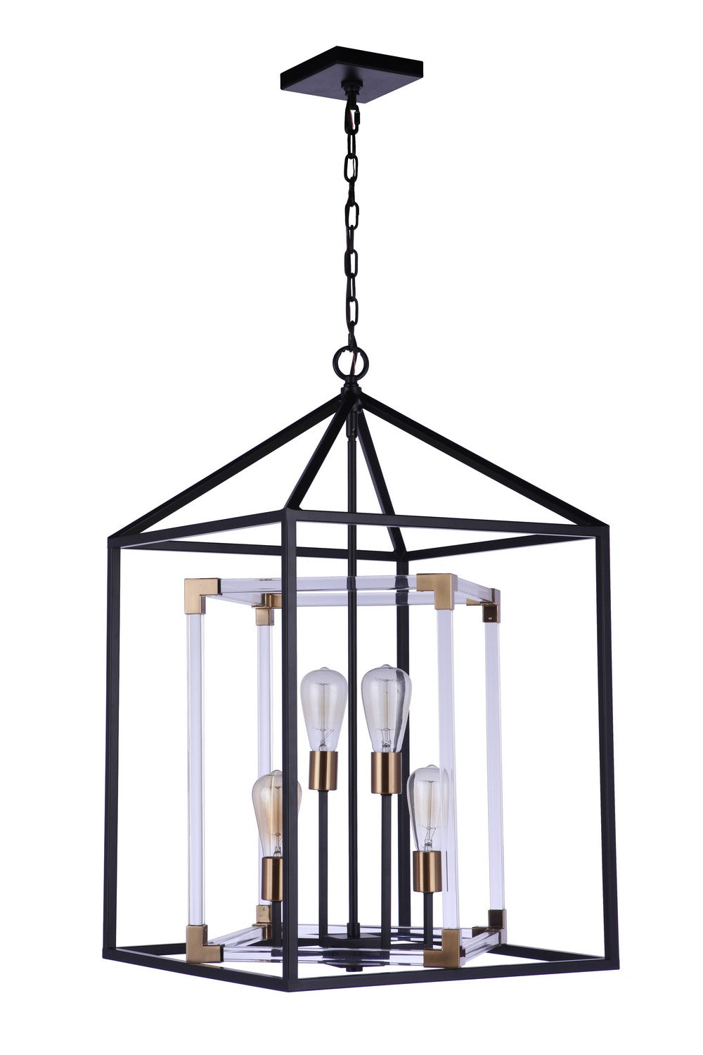Aaron Four Light Pendant in Flat Black/Satin Brass