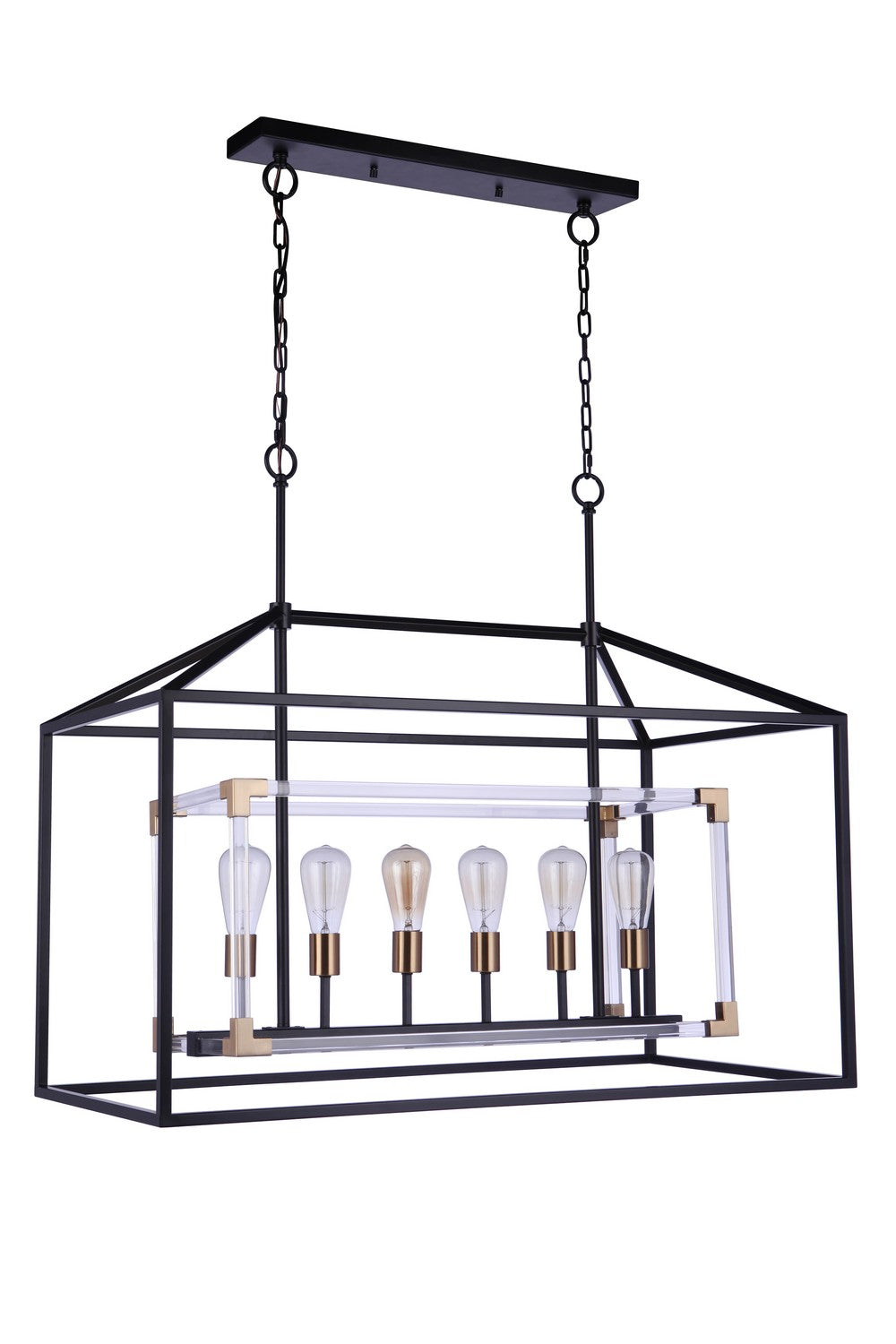 Aaron Six Light Island Pendant in Flat Black/Satin Brass