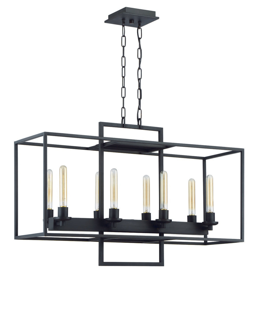 Cubic Eight Light Linear Chandelier in Aged Bronze Brushed