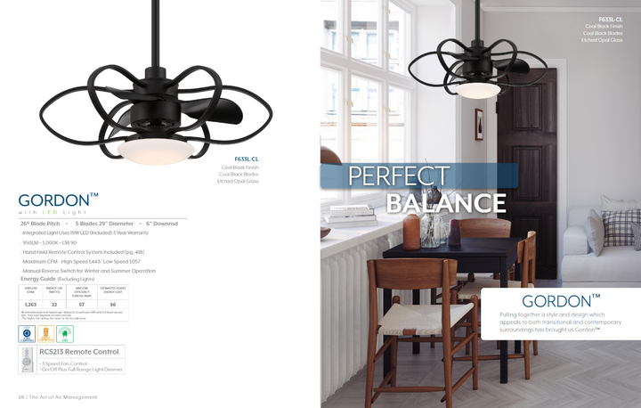 Minka Aire Gordon 29" Fandelier in Coal with Dimmable LED light and Remote Control