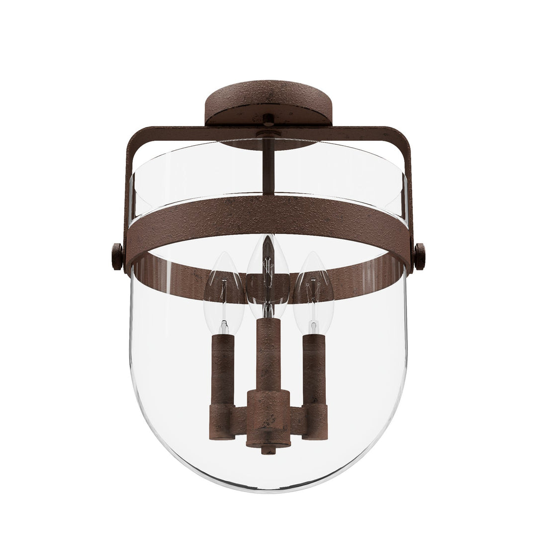 Karloff Three Light Semi-Flush Mount in Textured Rust