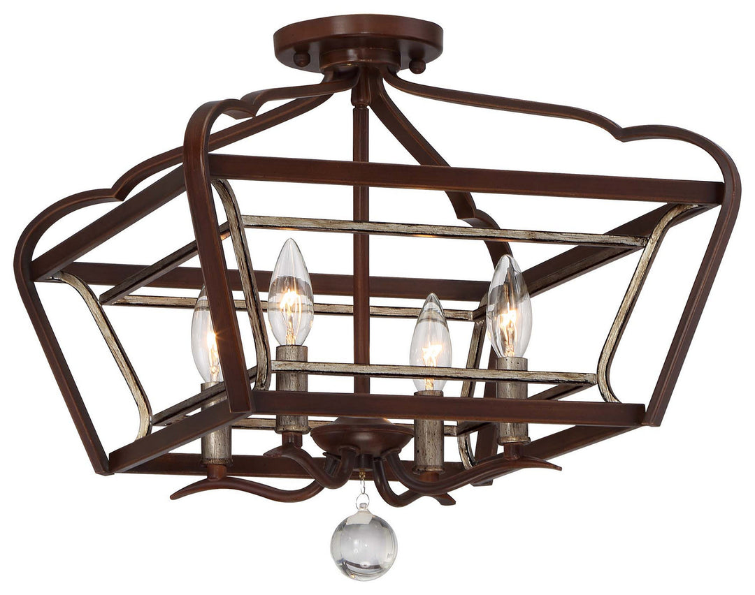 Minka Lavery Astrapia Four Light Semi Flush Mount in Dark Rubbed Sienna With Aged Silver
