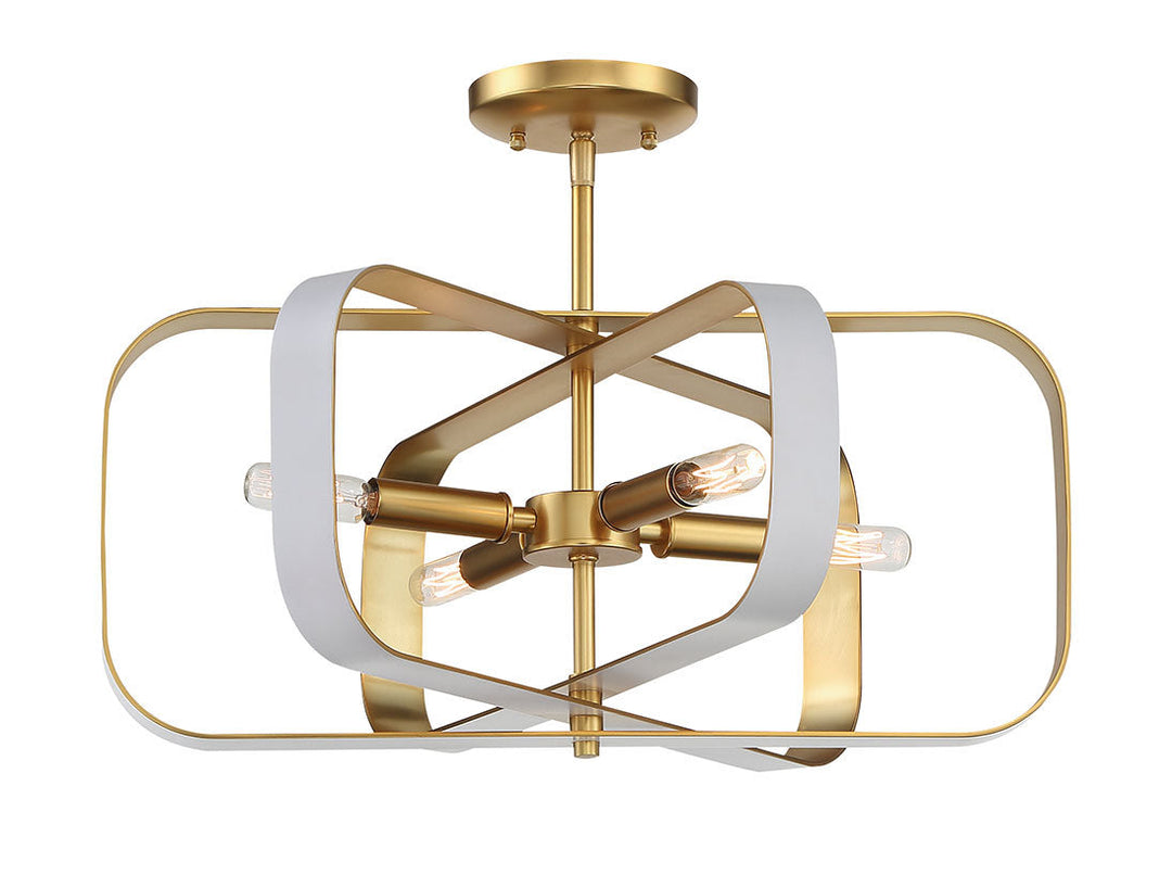 Minka Lavery Aureum Four Light Semi Flush Mount in Matte White with Honey Goldd