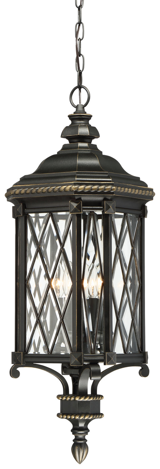 Minka Lavery Bexley Manor Four Light Outdoor Chain Hung in Coal with Gold Highlight