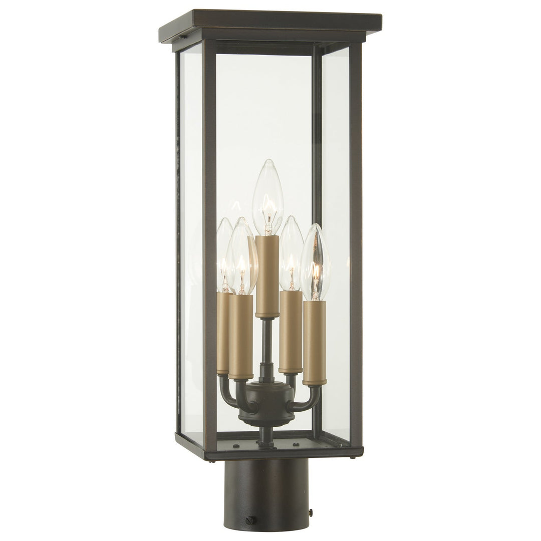 Minka Lavery Casway Five Light Post Mount in Oil Rubbed Bronze with Gold Highlights