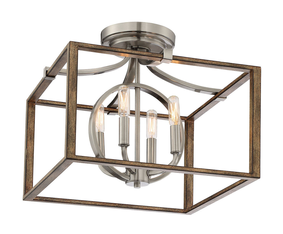 Minka Lavery Country Estates Four Light Semi Flush Mount in Sun Faded Wood with Brushed Nickel